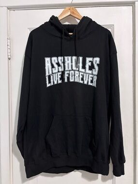 Black Graphic Hoodie with White Statement Print